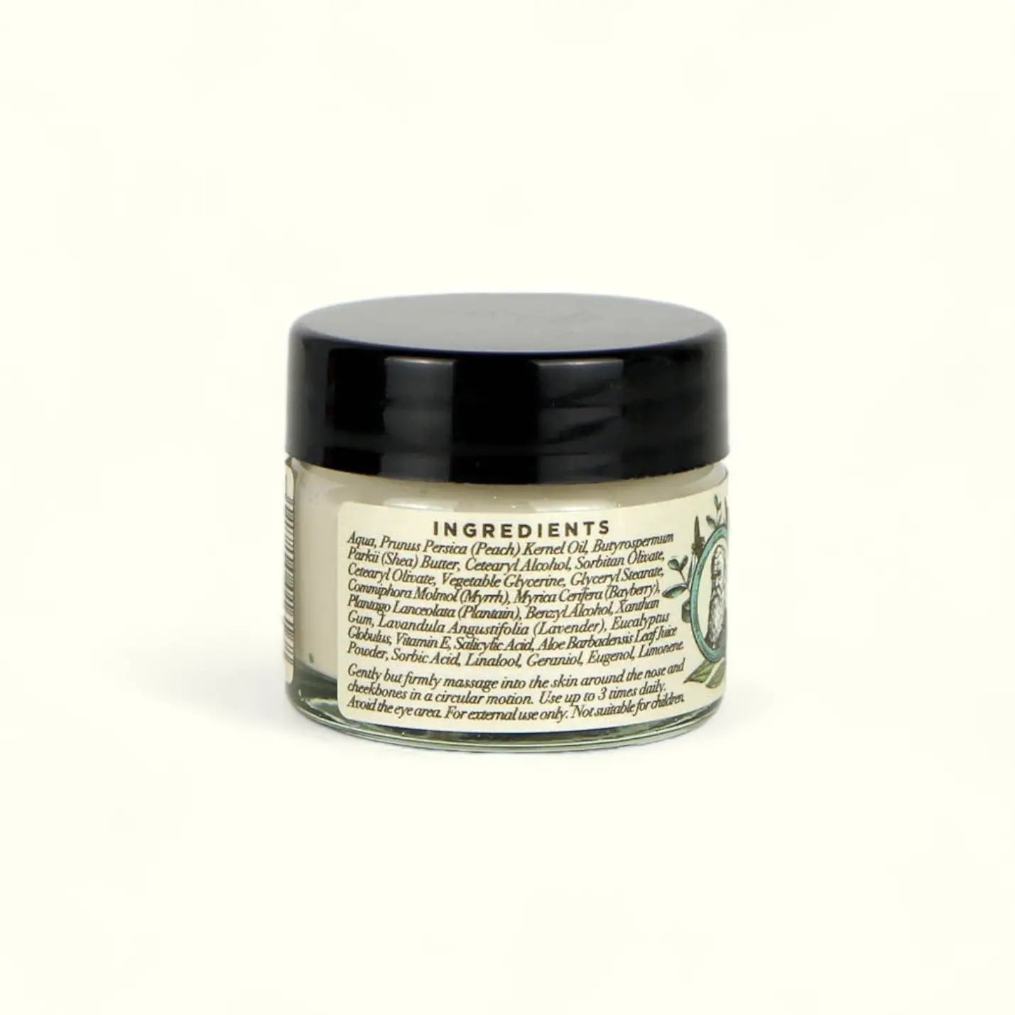 Napiers Sinus Rub Cream 63.5g in small glass jar with black lid, herbal congestion relief remedy. Best sinus congestion solution.