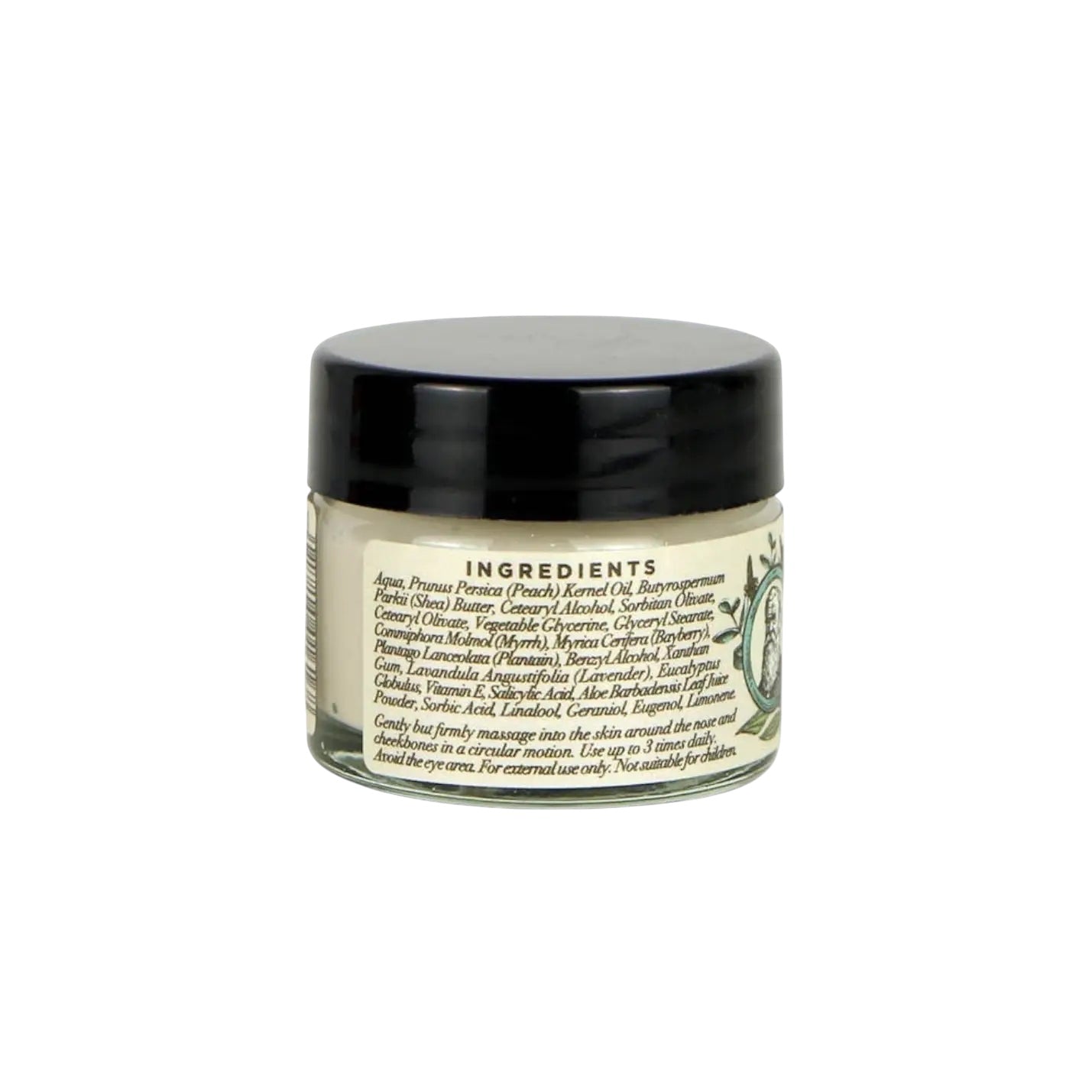 Napiers Sinus Rub Cream 63.5g in small glass jar with black lid, herbal congestion relief remedy. Best sinus congestion solution.
