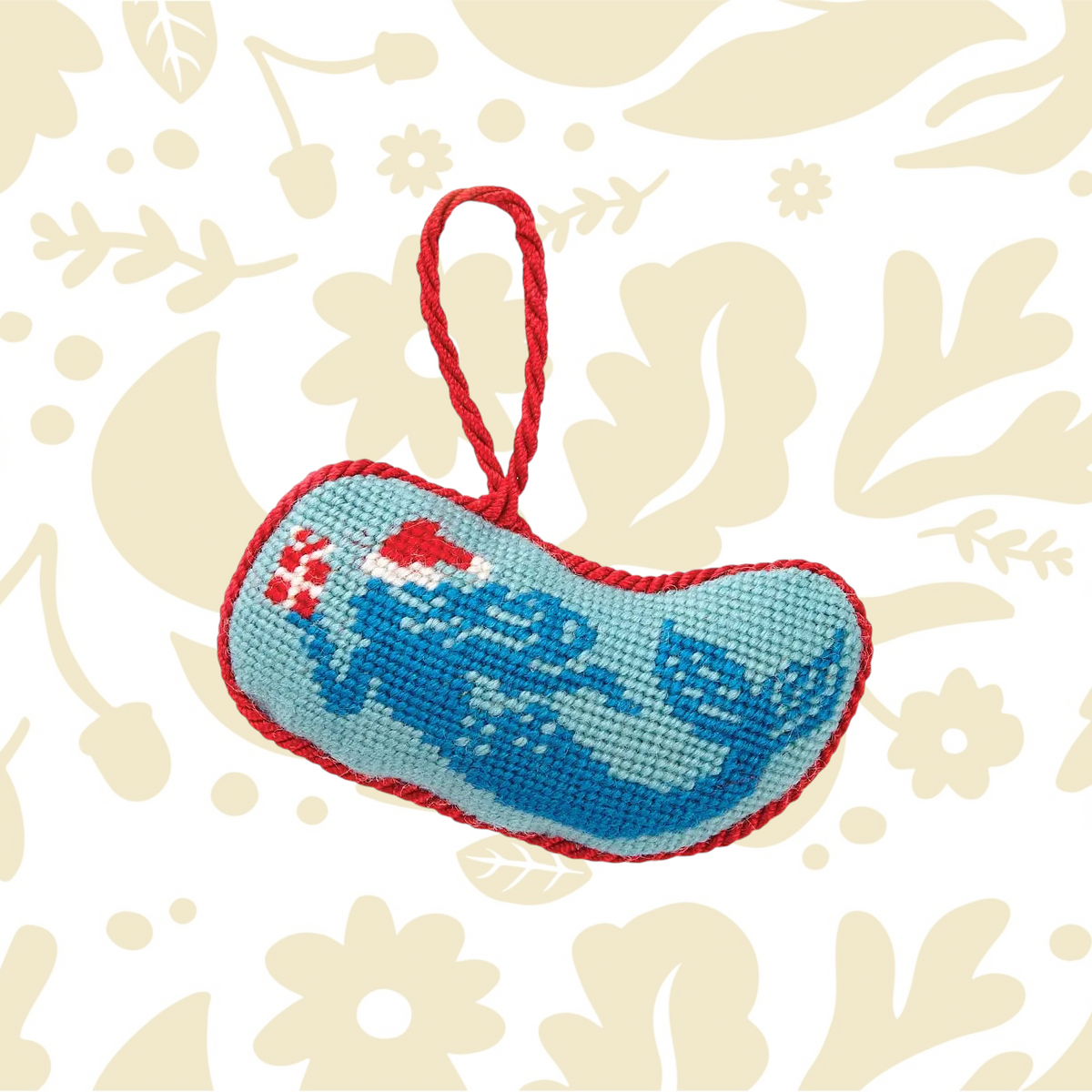 Ocean-themed needlepoint ornament: Small mermaid Christmas decoration from Peking, unique coastal holiday decor gift.