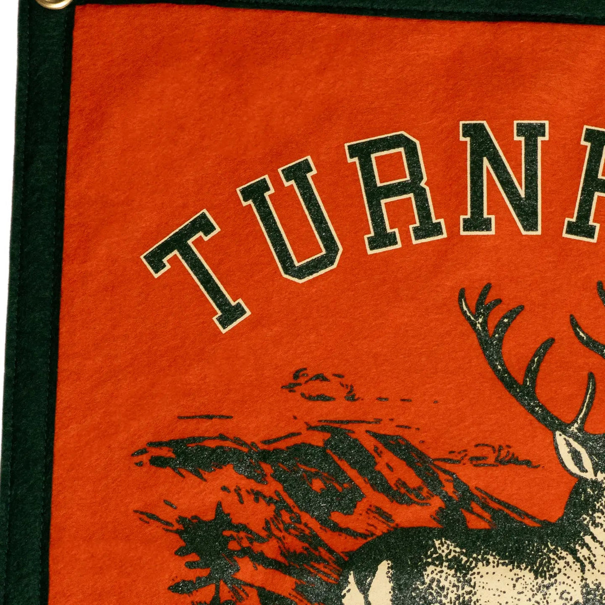 Forager Provisions LTD Oxford Pennant Turnpike Troubadours felt camp flag with orange background and stag graphic