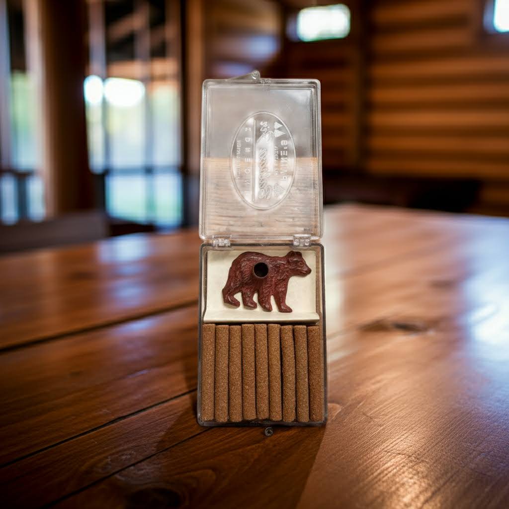 PAINES Brass Bear & Holder & 18 Balsam Fir Logs