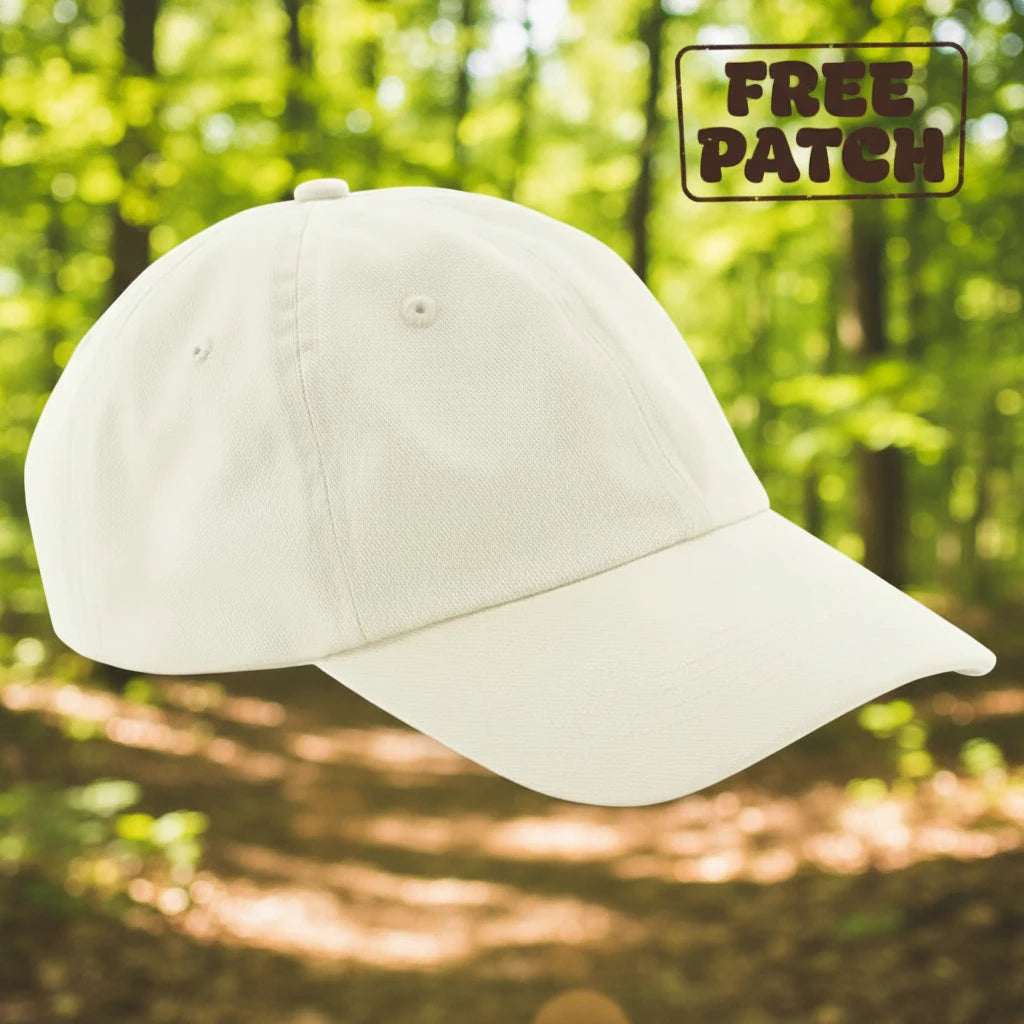 Forager Provisions LTD beige cotton dad cap, 6 panel curved brim hat, low profile style, displayed on white background.