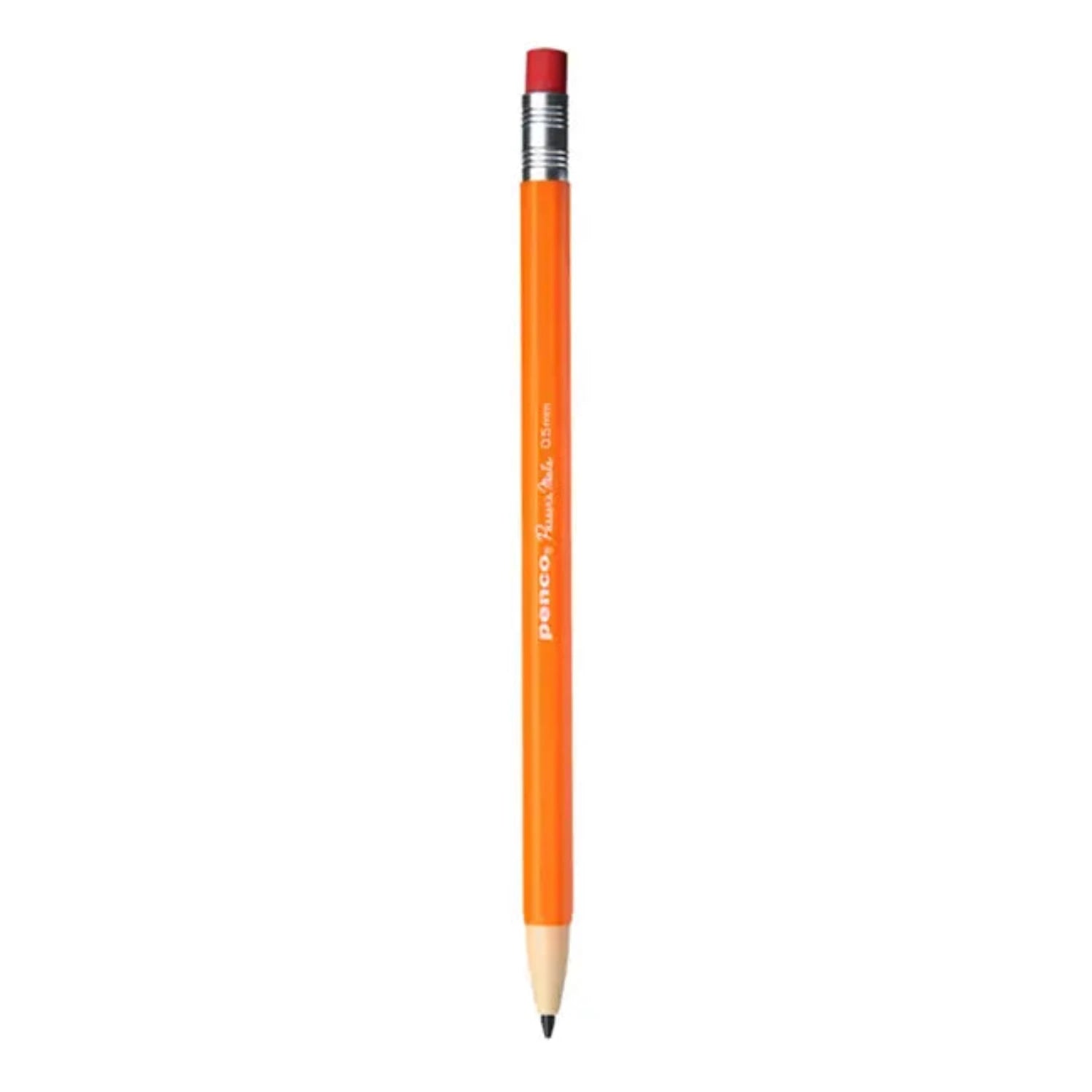 A sharpened orange mechanical pencil with an eraser, featuring the branding "Hightide Penco Passers Mate Pencil Orange" and "0.7mm" text in white on the barrel. This refillable pencil ensures you always have a precise writing experience.