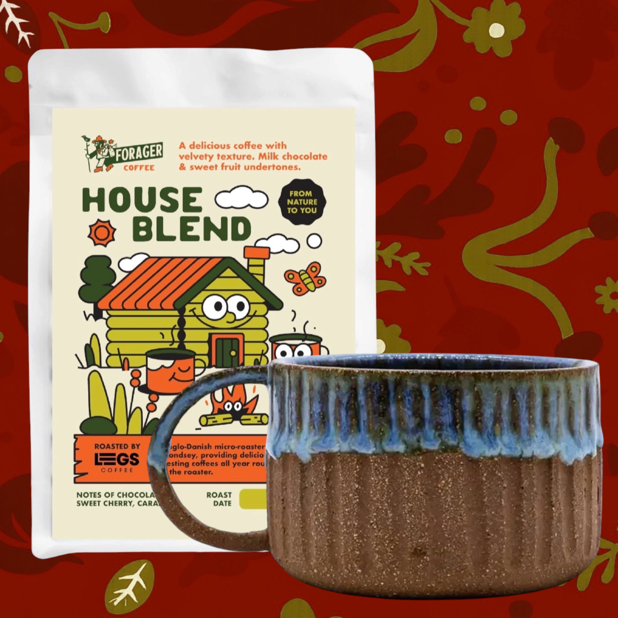 Forager Provisions x Legs House Blend Coffee & Ribera Bluvio Arte Handmade Ceramic Terra Stoneware Mug Gift Set