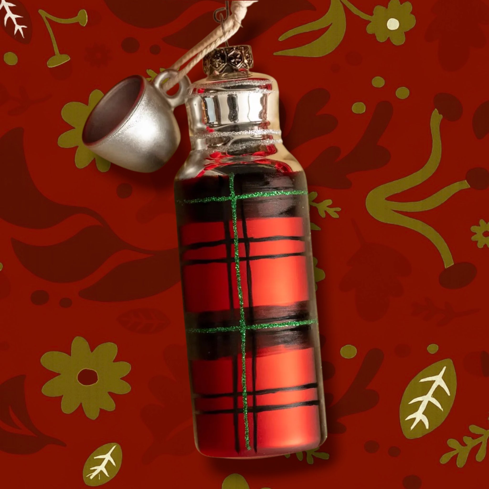 Ragon House Glass Plaid Thermos Hanging Christmas Decoration