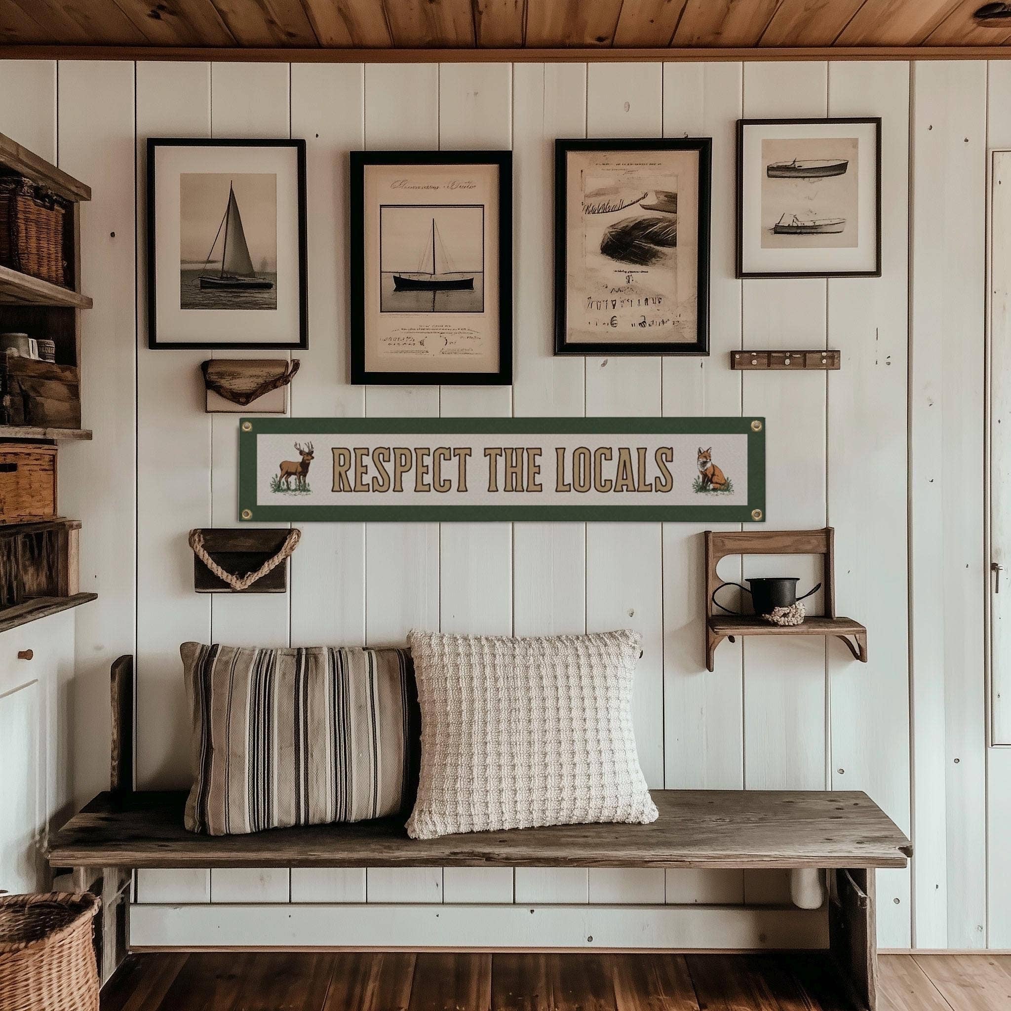 Benoit’s “Respect The Locals” Vintage Inspired Felt Banner - Beige