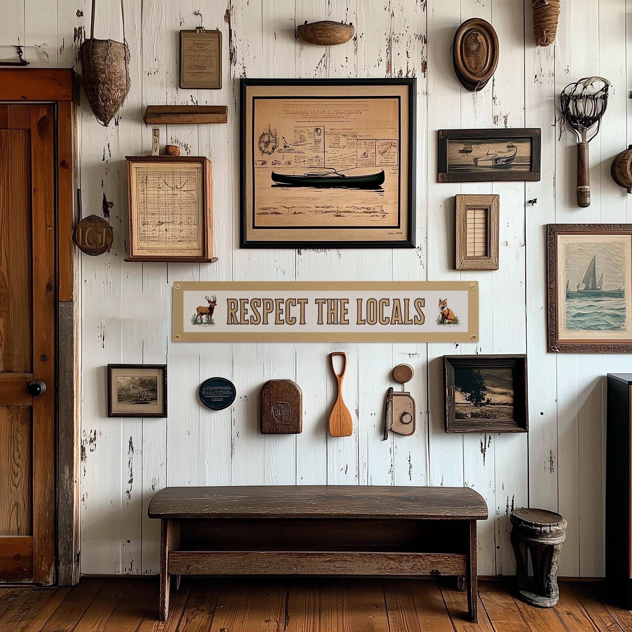 Benoit’s “Respect The Locals” Vintage Inspired Felt Banner - Beige