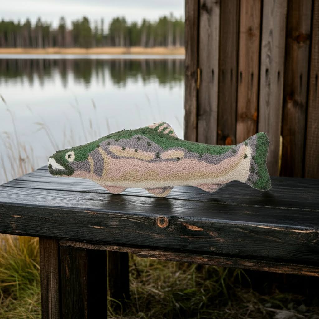 Peking Handicraft Salmon Fish Shaped Wool Hook Cushion 8x22