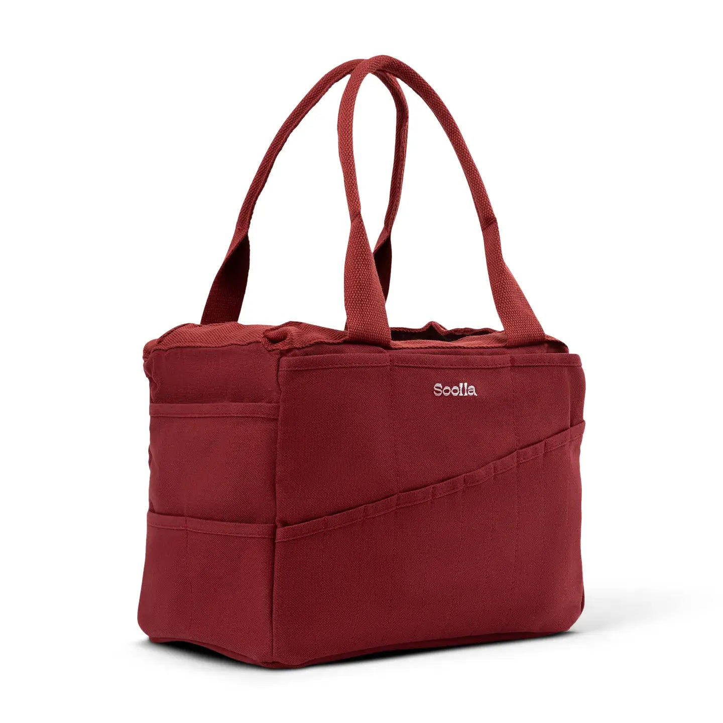 Forager Provisions LTD Soolla Studio pottery artist bag in sangria red duck canvas with multiple storage pockets