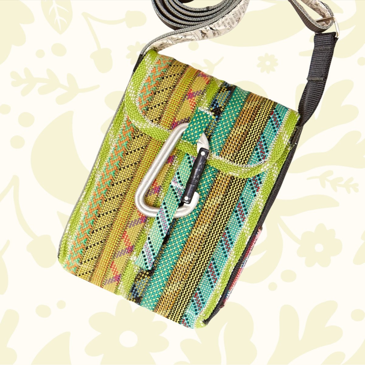 Forager Provisions LTD Scavenger small phone bag in Earth tones, handcrafted from recycled climbing rope with a karabiner