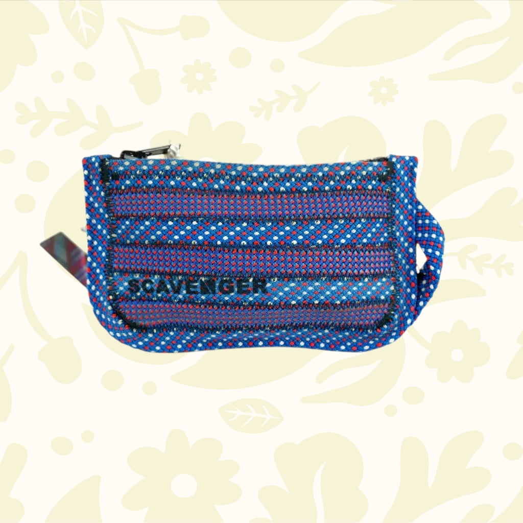 The Scavenger Medium Zipped Pouch - Water, blue, red, purple woven fabric bag with loop handle. Stylish and colorful pouch.