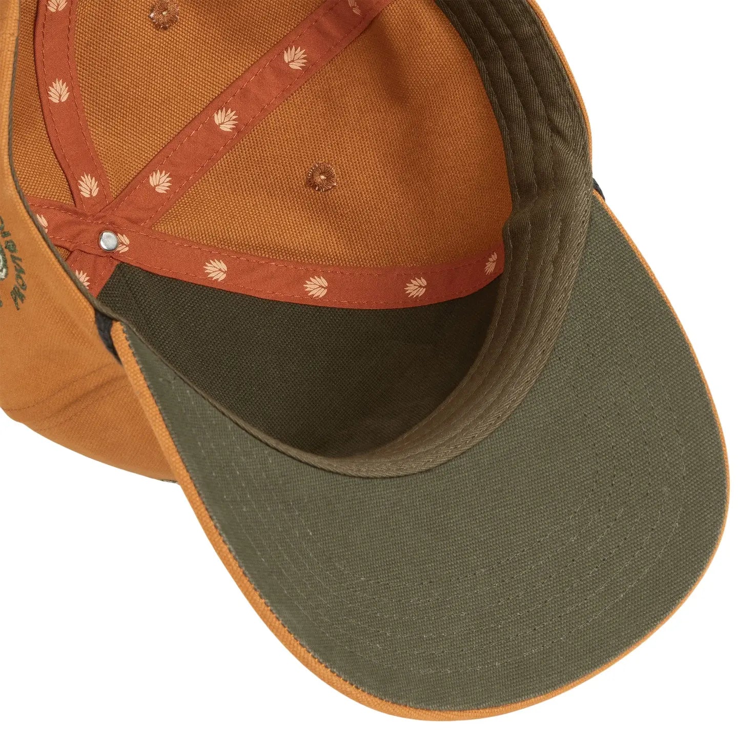 Detailed view of Sendero Provisions Bear Graphic Cap underneath, highlights brim, stitch details, and bear logo for outdoor style.