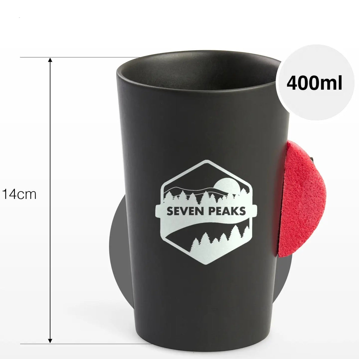 Seven Peaks Climber 7a Ceramic Mug, 400ml, 14cm tall, red handle—best gift for rock climbers and outdoor adventure lovers.