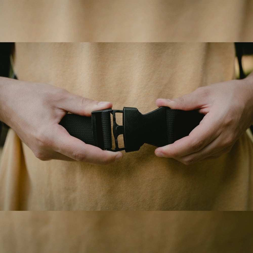 Forager Provisions LTD Seven Peaks fanny pack featuring a durable black adjustable strap with a secure side-release buckle