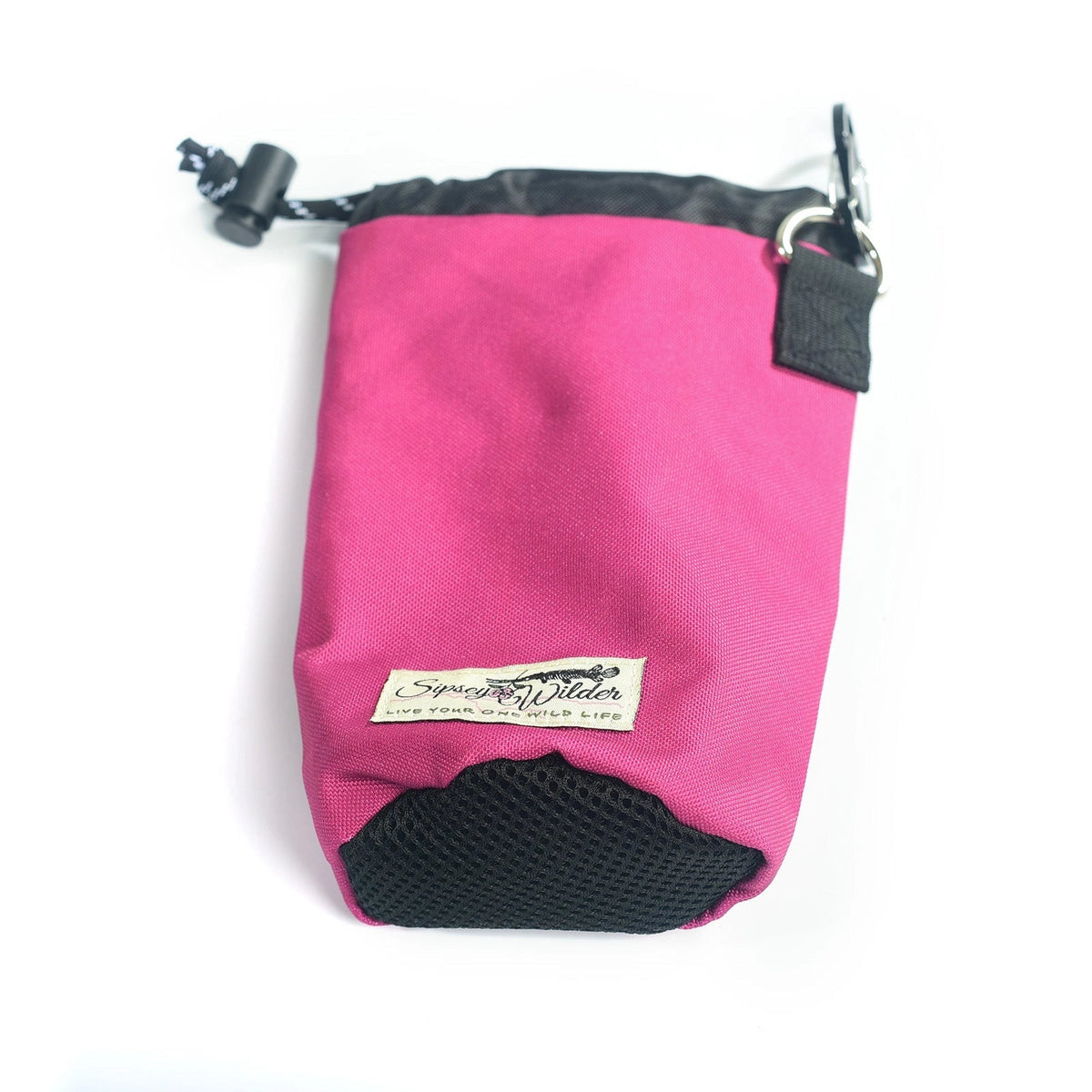 Forager Provisions LTD Sipsey Wilder magenta 22oz water bottle holder with adjustable waist strap and black mesh base.