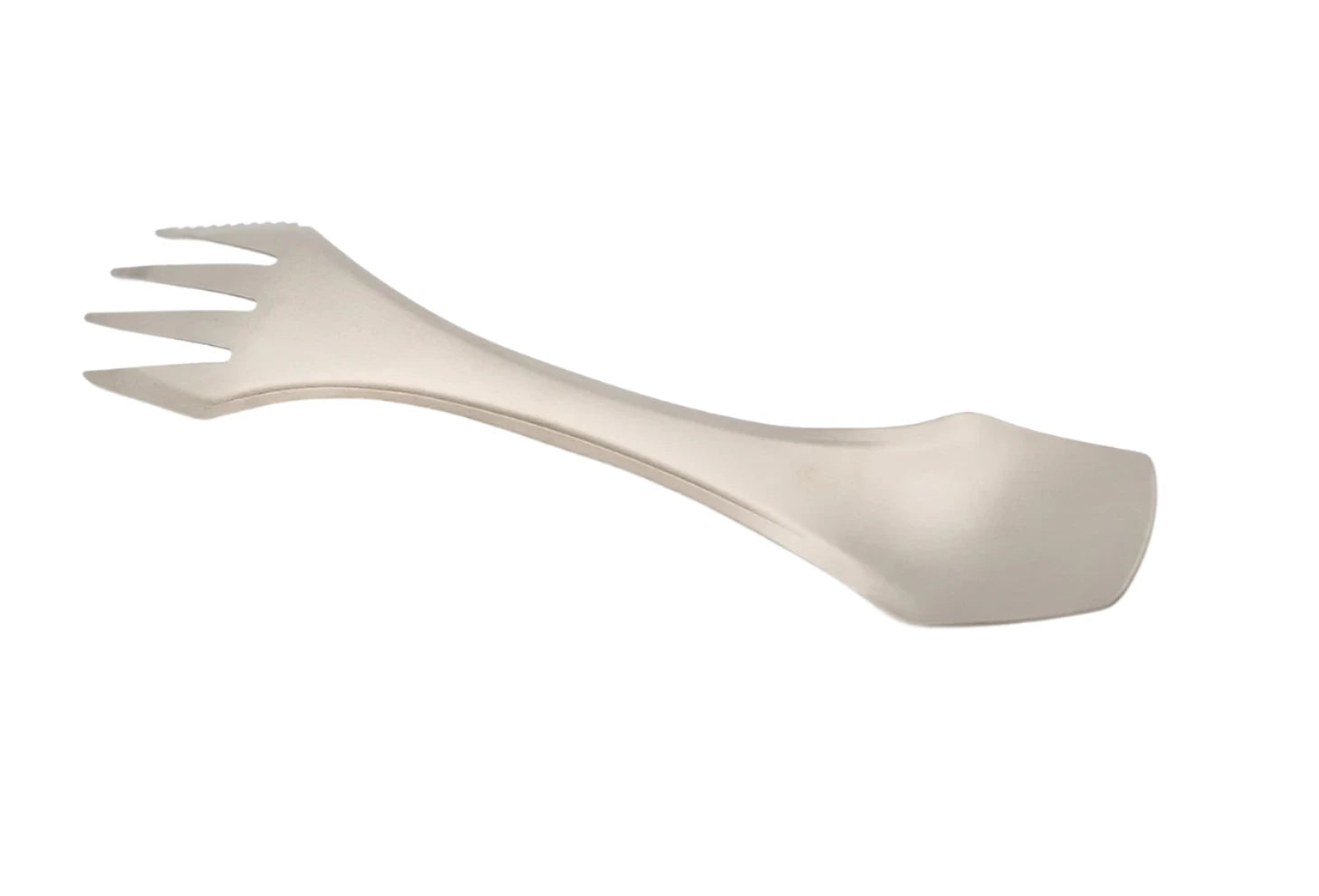 Skreppa TrekTensil 3-in-1 titanium cutlery—spork combo for backpacking and camping, shown on white background.