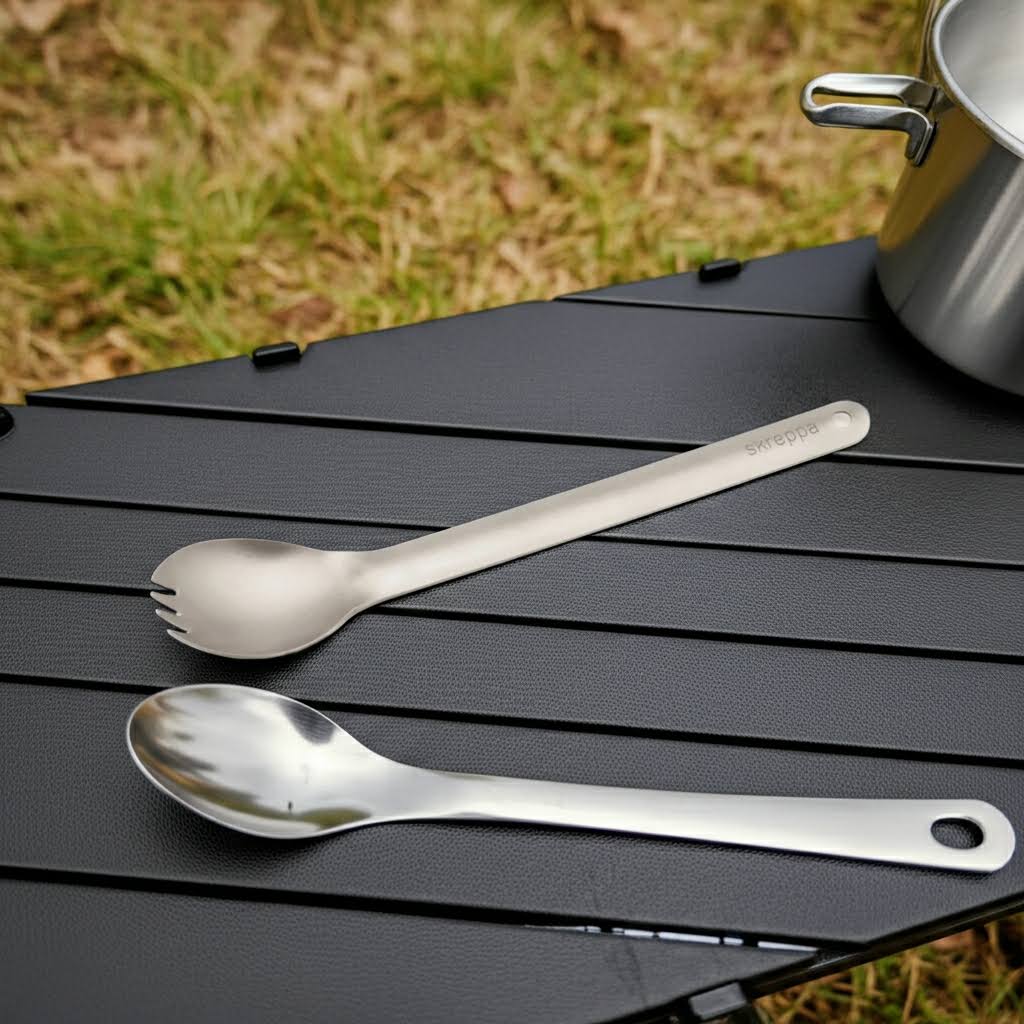 Skreppa Long Handle Titanium Spork - Raw Titanium