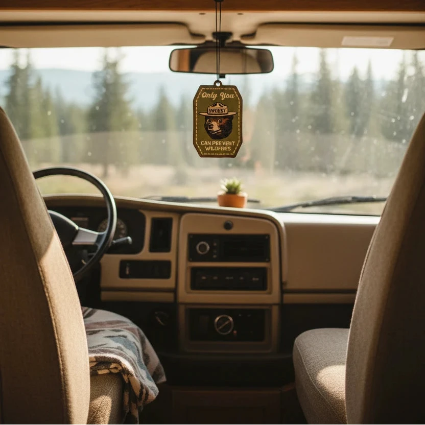 Good & Well Supply Co Cypress & Fir Smokey Bear Air Freshener—forest scent, Only you can prevent wildfires slogan.