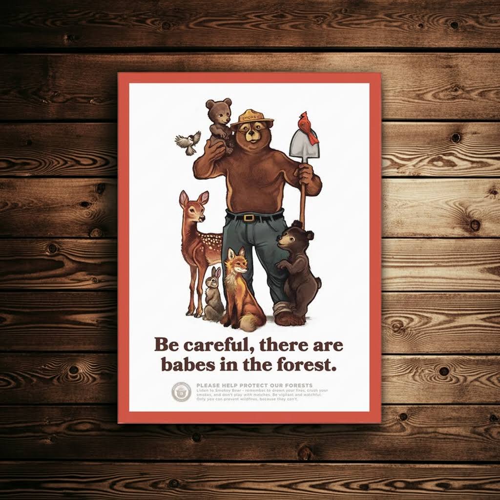 The Landmark Project Smokey Bear 12X16 Poster - Bear Babes In The Forest