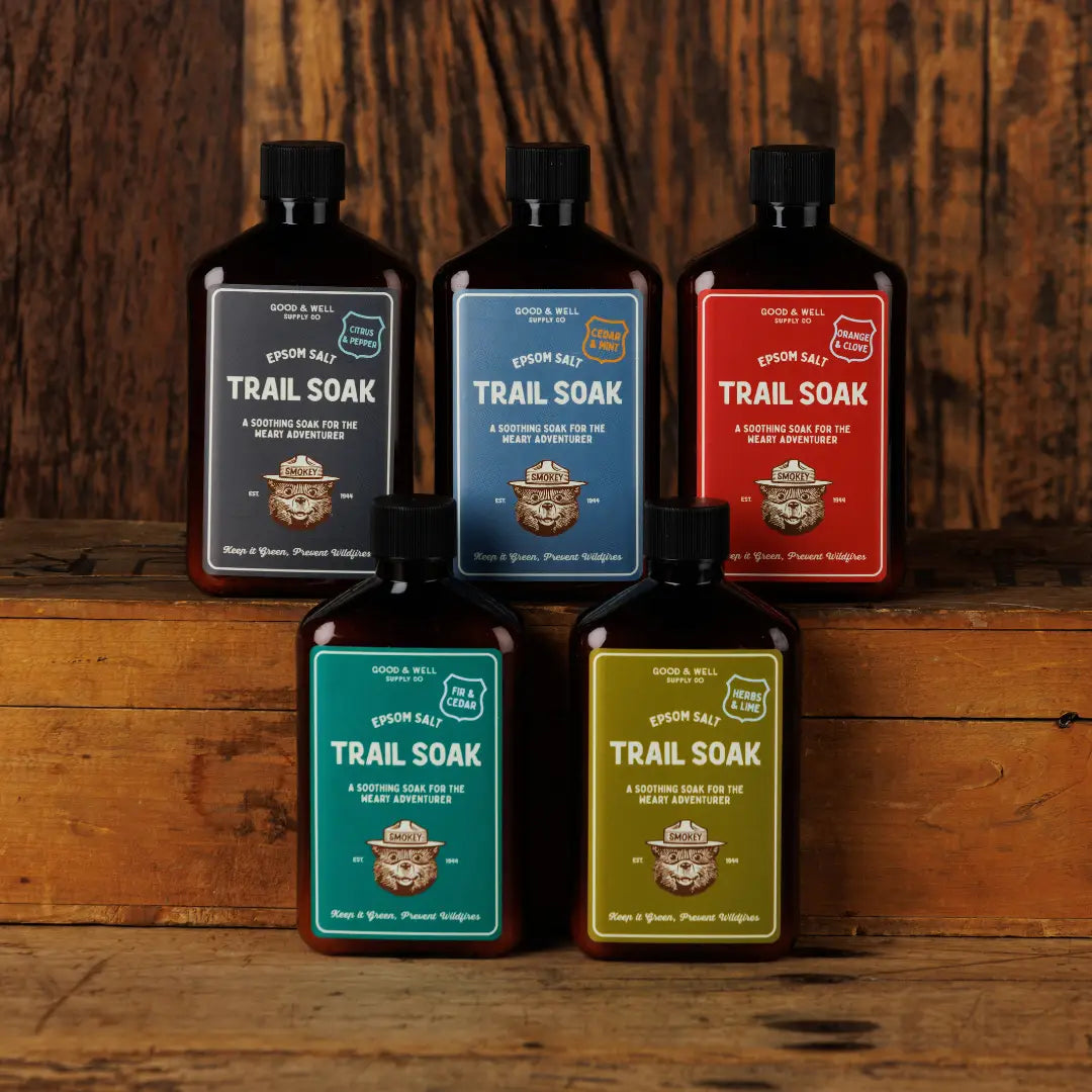 Forager Provisions LTD collection of Good & Well Supply Co Smokey Bear mineral bath soaks in various scents