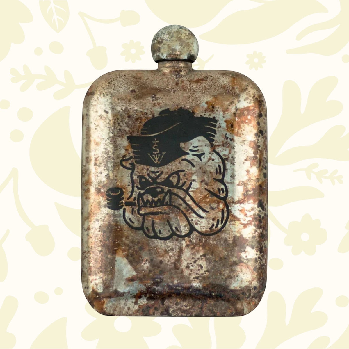 Sneerwell Bulldog Hip Flask—vintage whiskey flask, unique dad gift, collectible barware with faulty design charm.