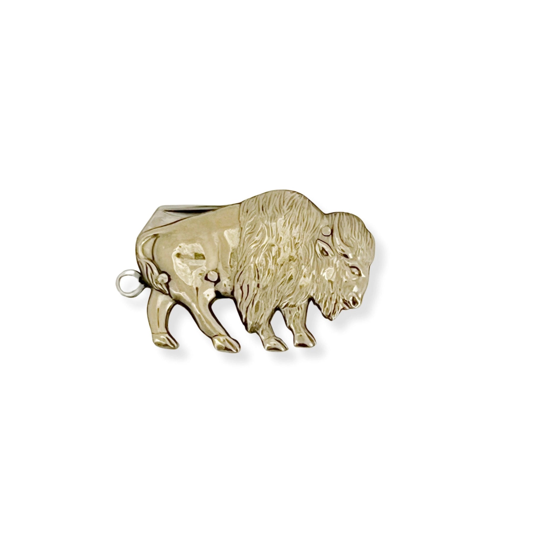 Gold bison pendant knife on a white background