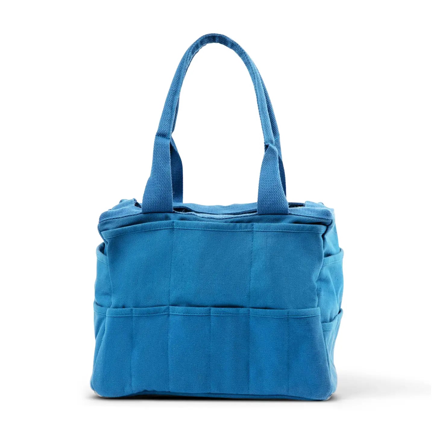 Blueberry Bliss Soolla Studio Pottery Artist Bag, two handles, pockets, stylish blue tote on white background. Shop artist bags.