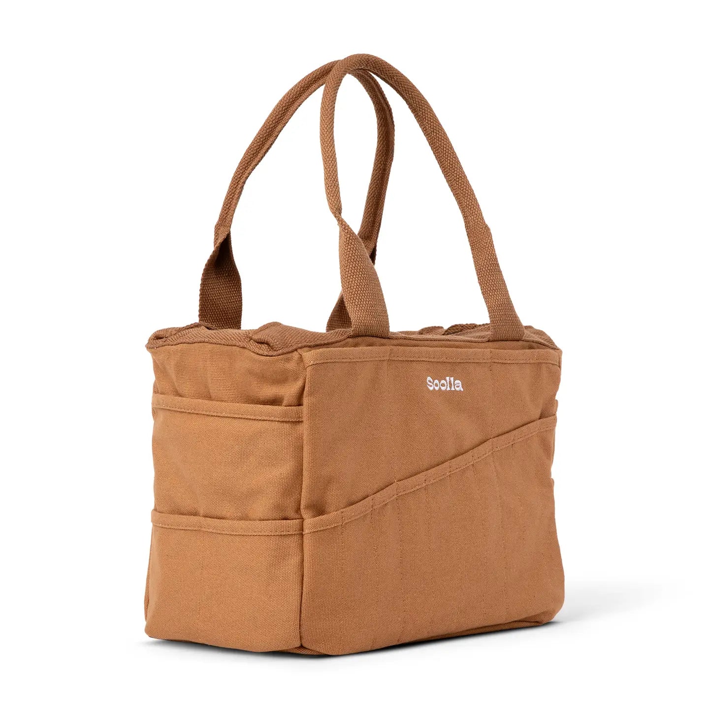 Forager Provisions LTD Soolla cinnamon duck canvas artist bag with multiple exterior pockets and padded handles.