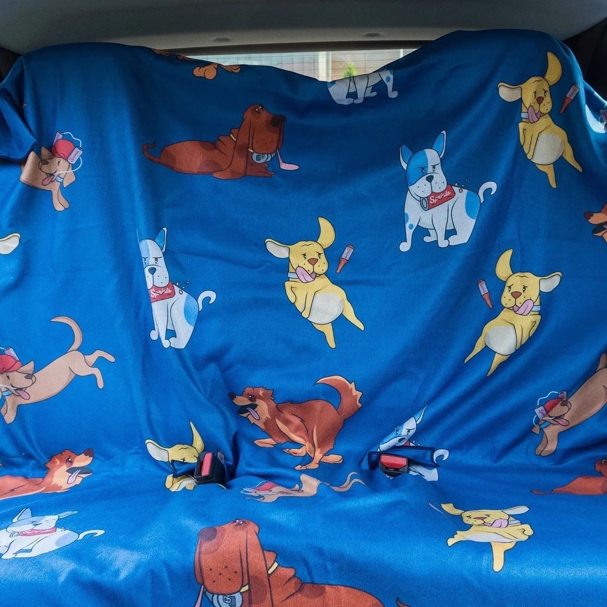 The Sprints Hair Of The Dog Party Size Towel & Car Seat Cover: playful cartoon dog print for a fun, unique car seat upgrade.