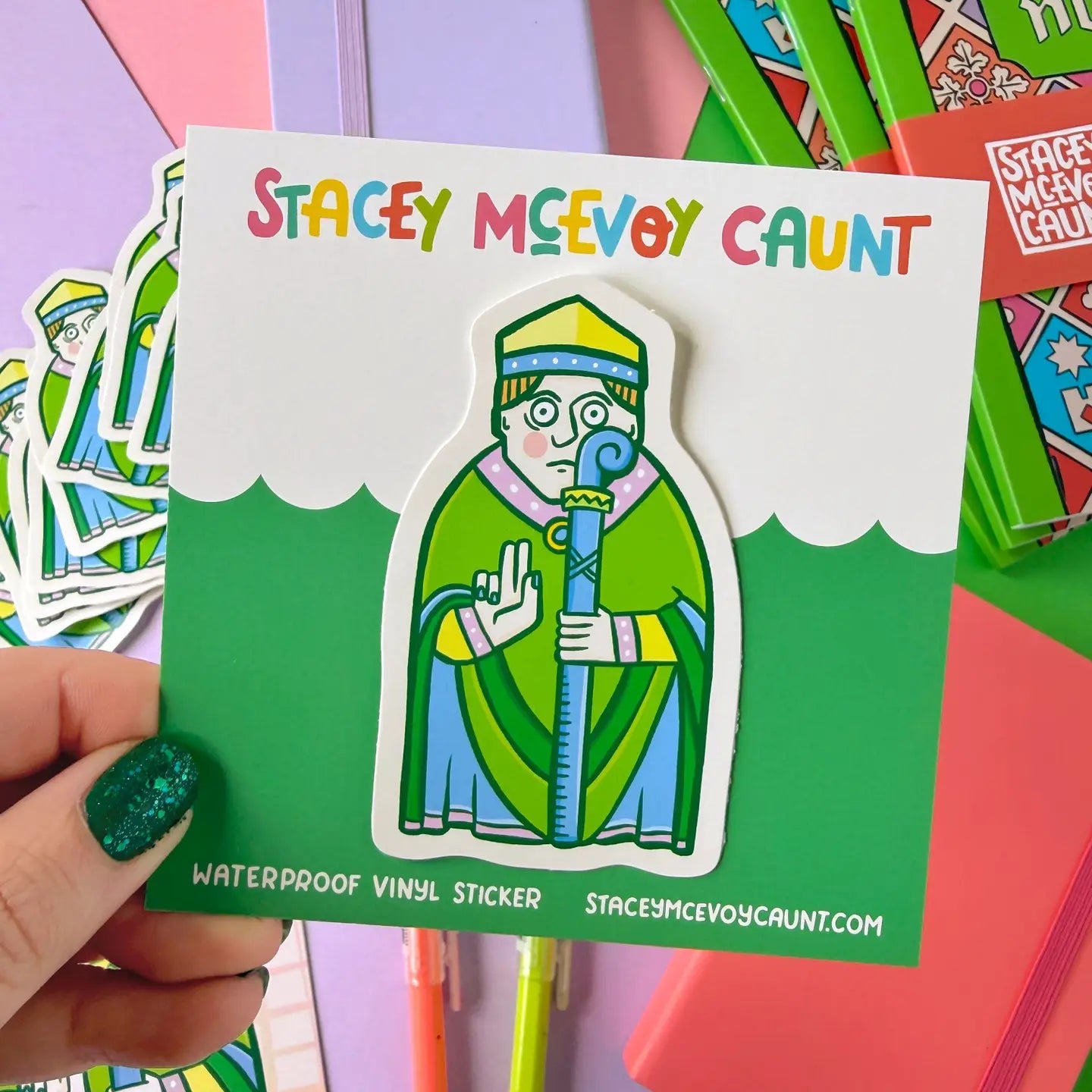 Forager Provisions LTD vinyl sticker featuring a modern, colourful illustration of a medieval Lewis Chessmen bishop.