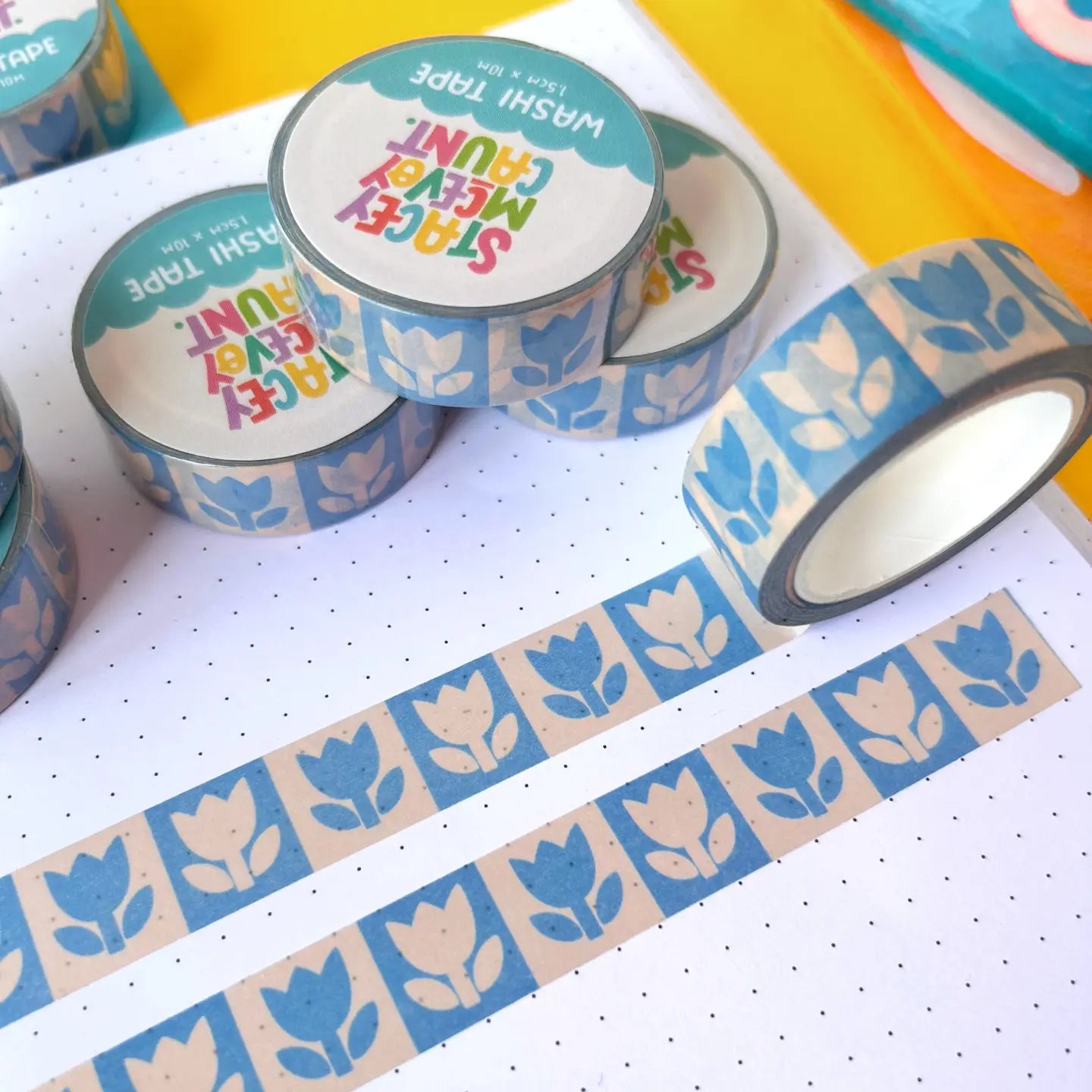 Stacey McEvoy Caunt Washi Decorative Tape - Blue Folk Tulips