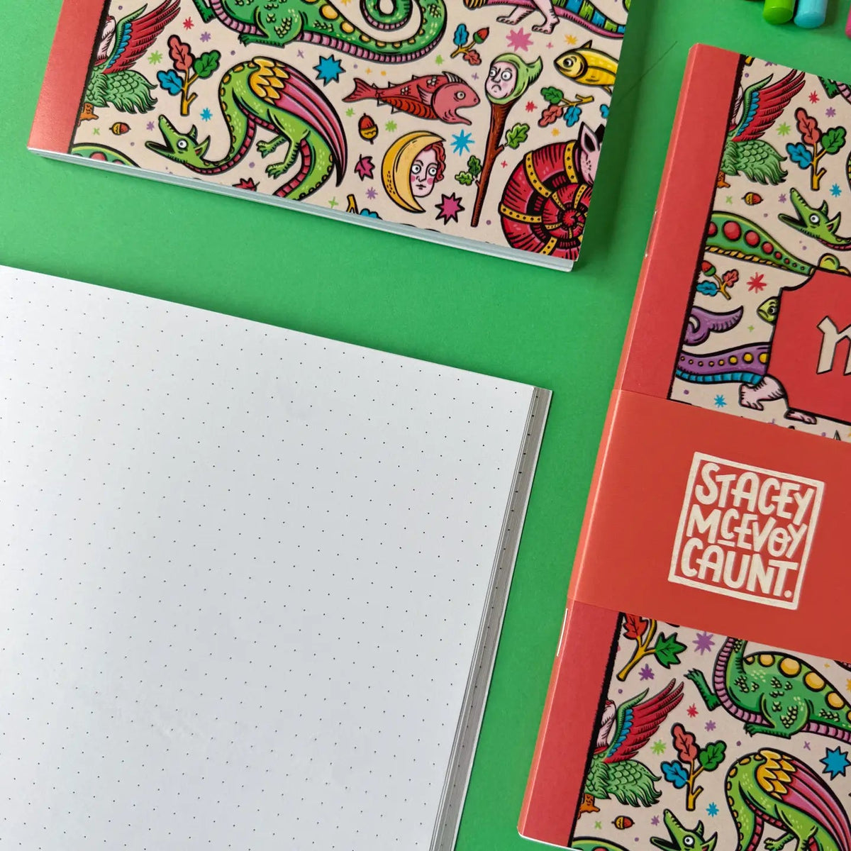 Forager Provisions LTD Medieval Menagerie A5 dot grid notebook with whimsical medieval creature illustrations
