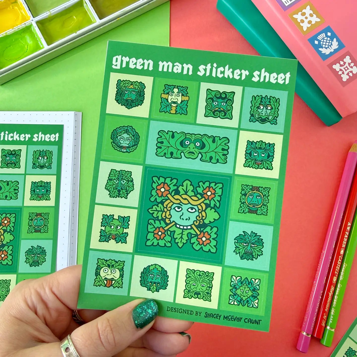Stacey McEvoy Caunt Green Man A6 Vinyl Sticker Sheet
