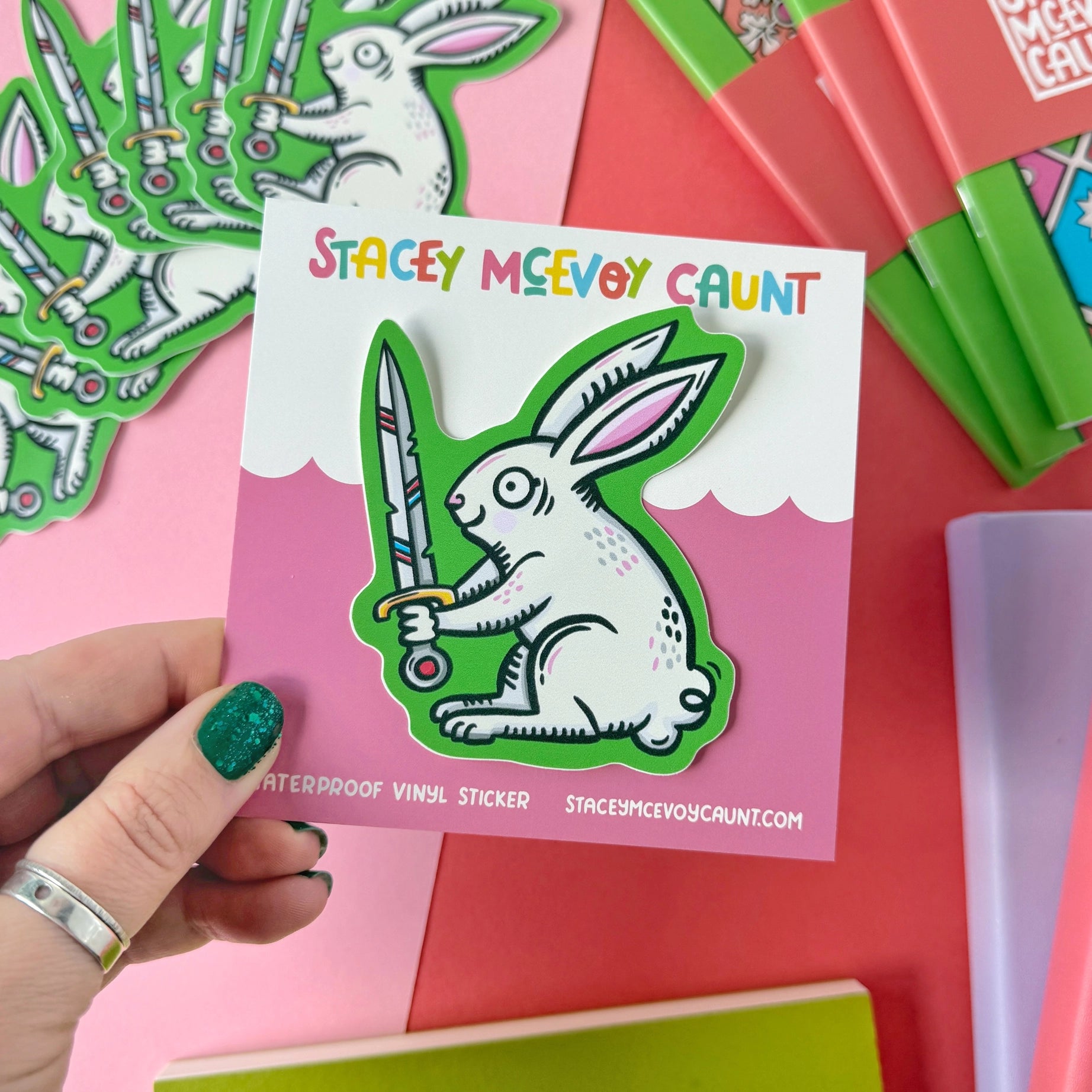 Stacey McEvoy Caunt Duelling Bunny Medieval Vinyl Sticker