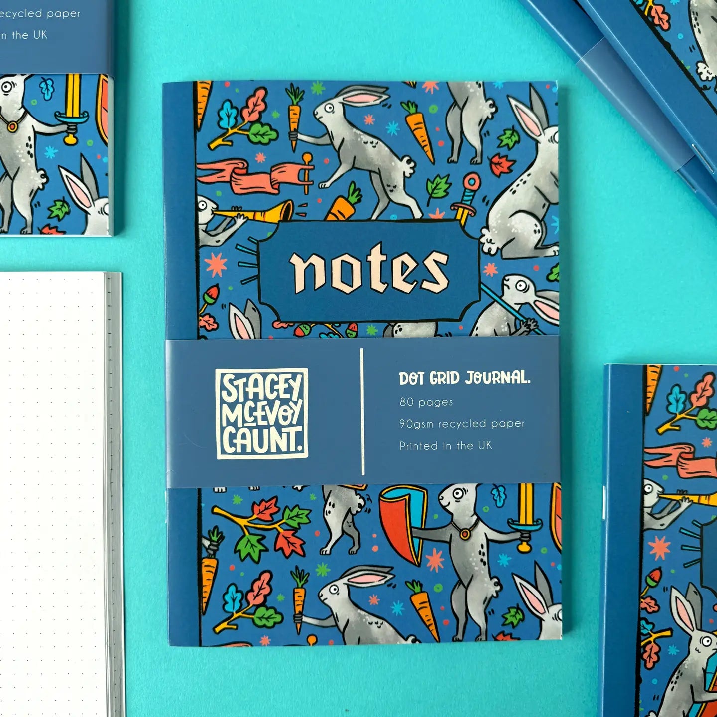 Stacey McEvoy Caunt Medieval Duelling Bunnies A5 Dot Grid Notebook