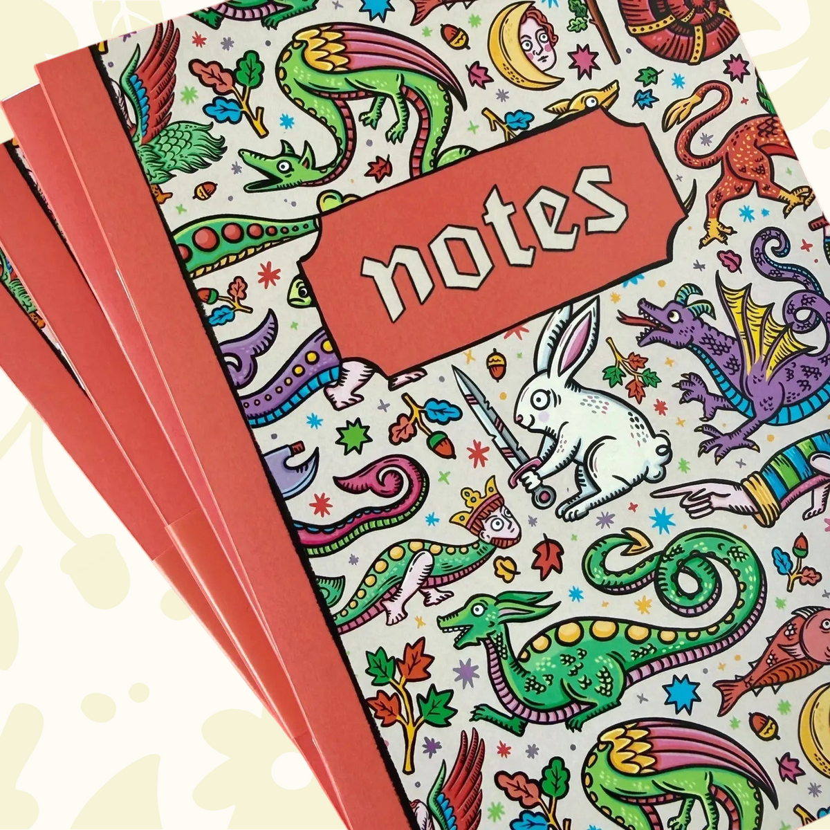 Forager Provisions LTD Medieval Menagerie A5 dot grid notebook with colourful whimsical creature illustrations