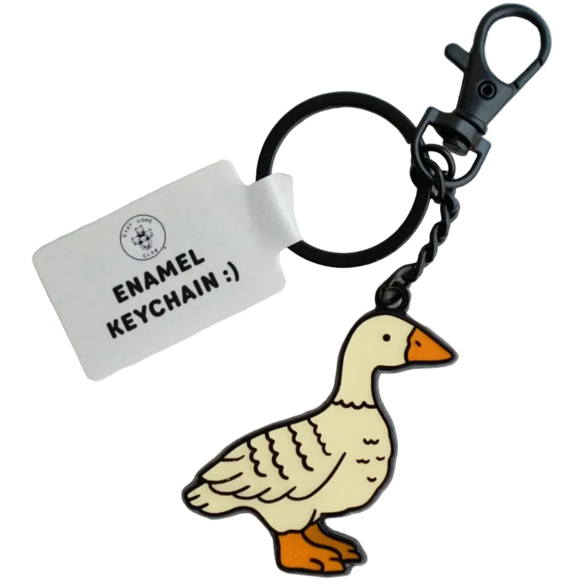 Forager Provisions LTD Stay Home Club Fowl keychain featuring a white goose illustration with matte black hardware