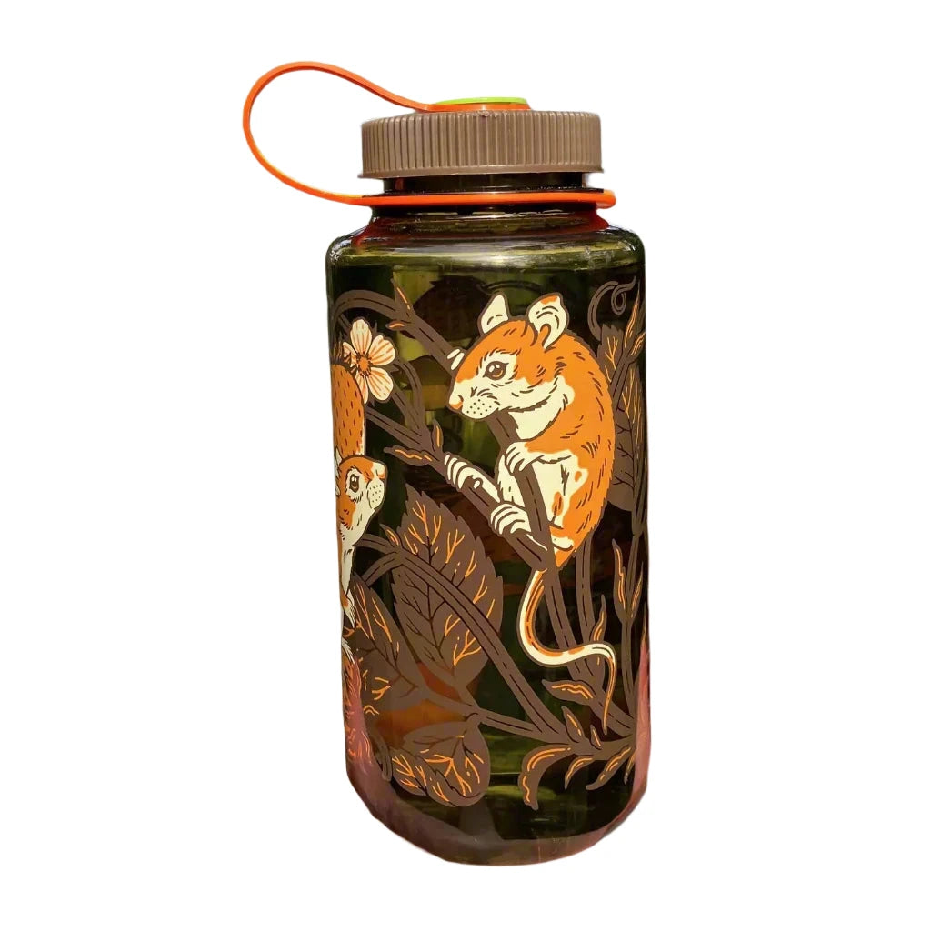 Kate O’Hara Strawberries & Mice Olive 32oz Nalgene Water Bottle