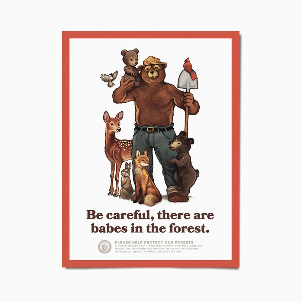 Smokey Bear 12x16 Poster by The Landmark Project, classic vintage forest art with Bear Babes, perfect wall decor gift.