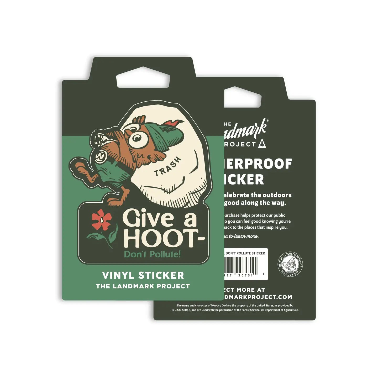The Landmark Project Give A Hoot Don’t Pollute Collect Your Trash Sticker