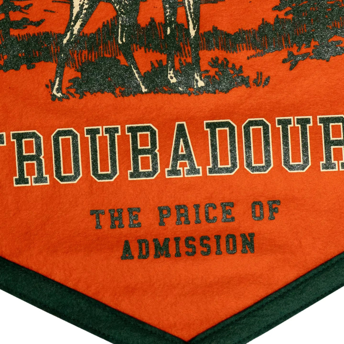 Forager Provisions LTD Oxford Pennant Turnpike Troubadours felt camp flag in orange with stag graphic and text