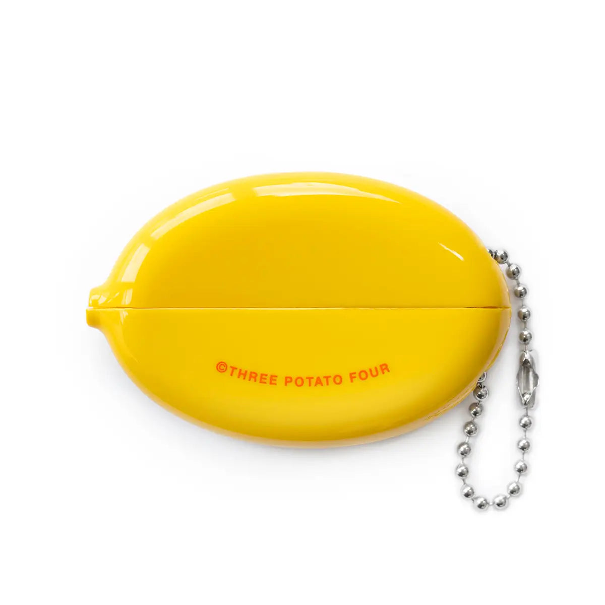 Three Potato Four Flower Money Coin Pouch: yellow vinyl, metal chain, retro red logo branding. Cute and stylish coin purse.