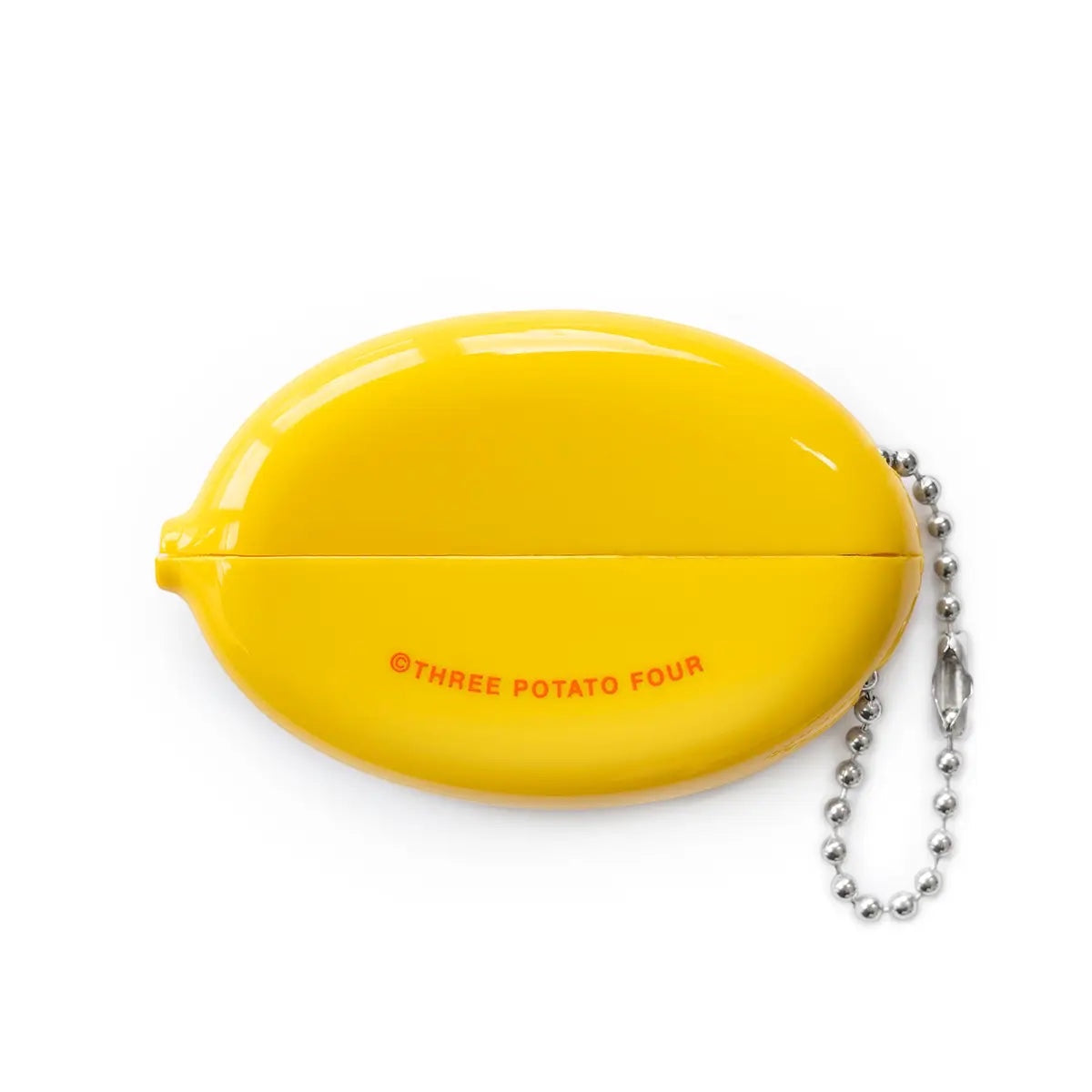Three Potato Four Flower Money Coin Pouch: yellow vinyl, metal chain, retro red logo branding. Cute and stylish coin purse.