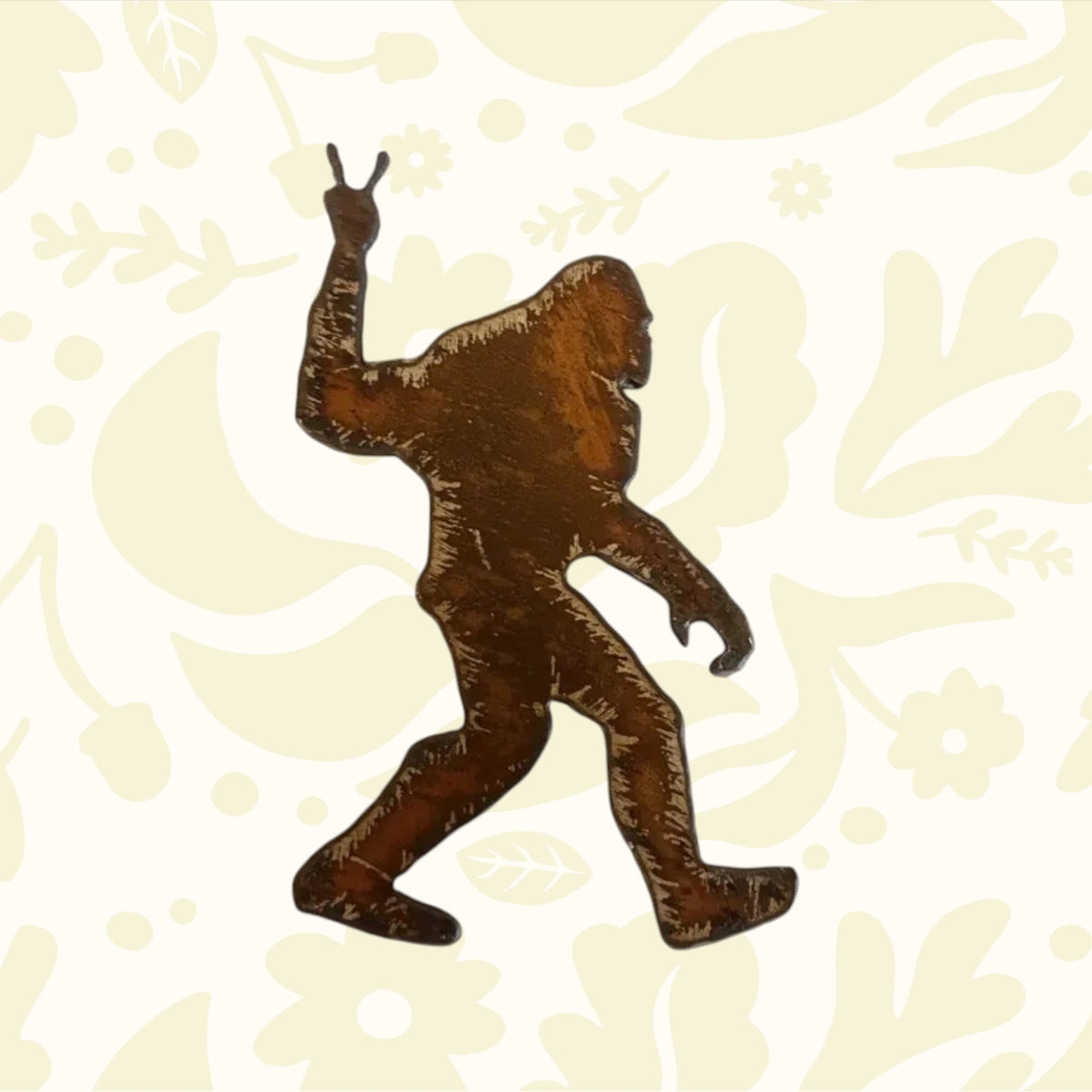 Universal Ironworks Bigfoot Peace Oregon Magnet—rustic metal décor, perfect souvenir or fridge magnet. USA-made collectible gift.