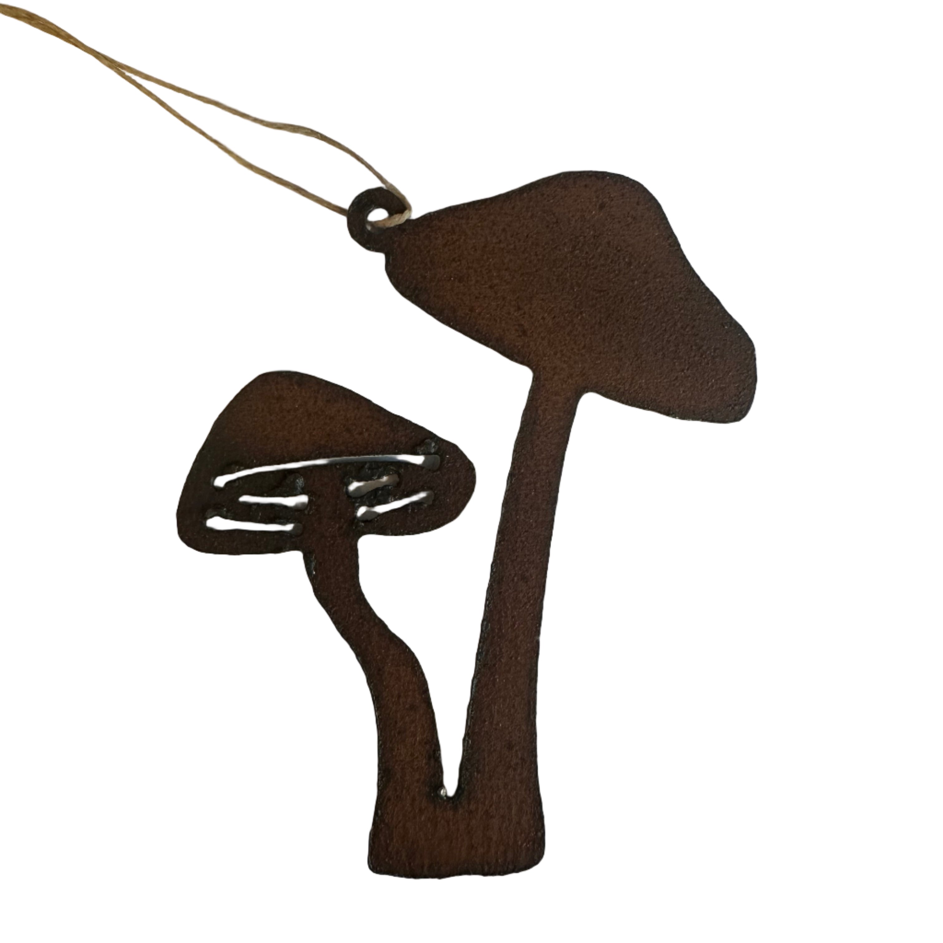 Brown double mushrooms in steel on a white background