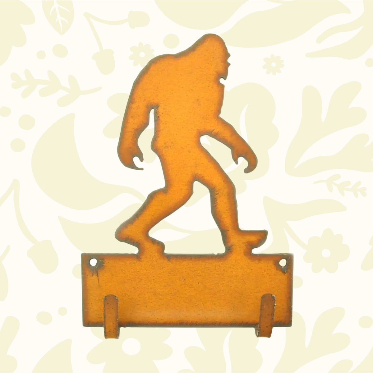 Handmade USA Bigfoot silhouette key hook by Universal Ironworks, double hooks and mounting holes for easy wall installation.