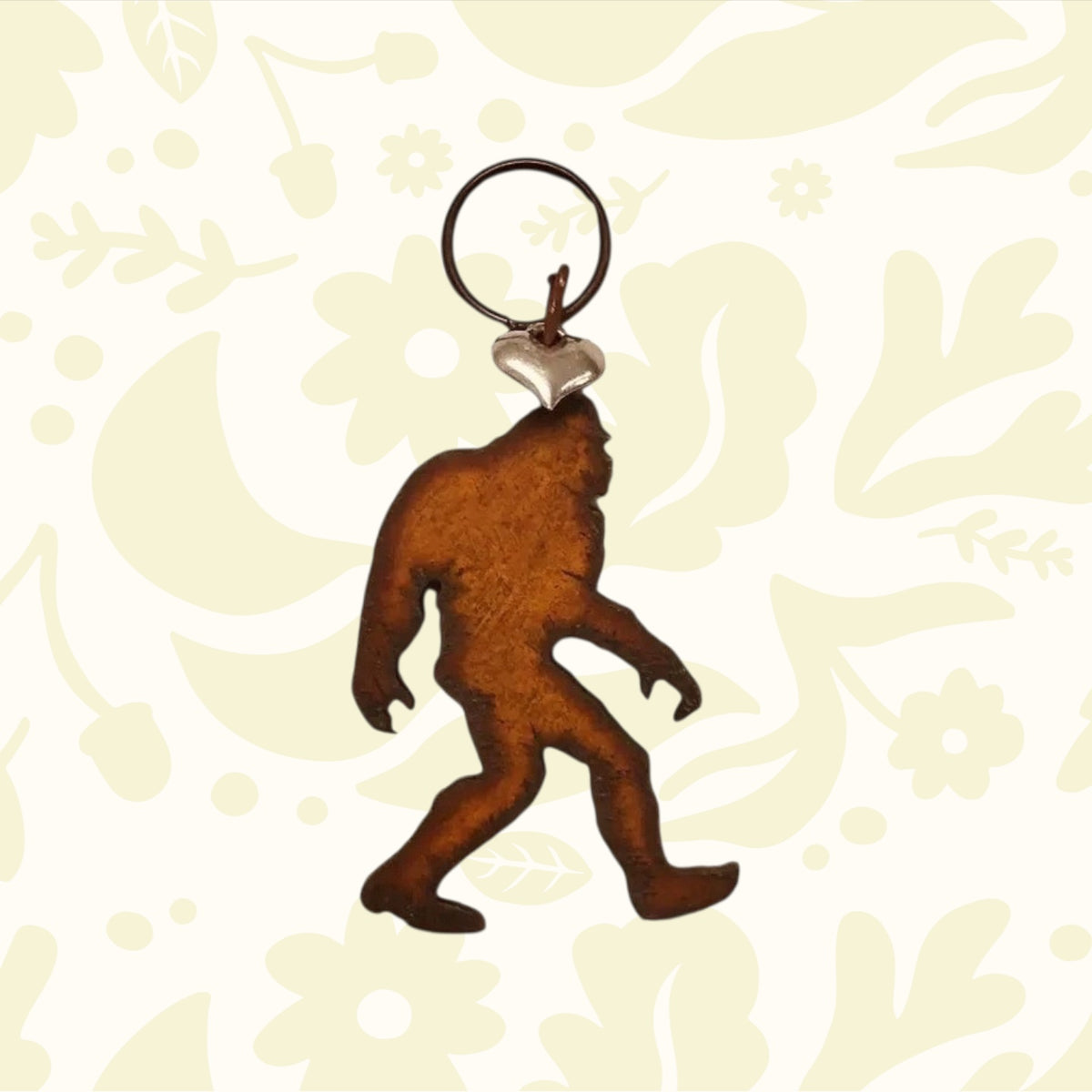 Universal Ironworks Bigfoot Metal Keychain—Sasquatch rucksack charm, unique handmade gift for hikers, backpackers, collectors.