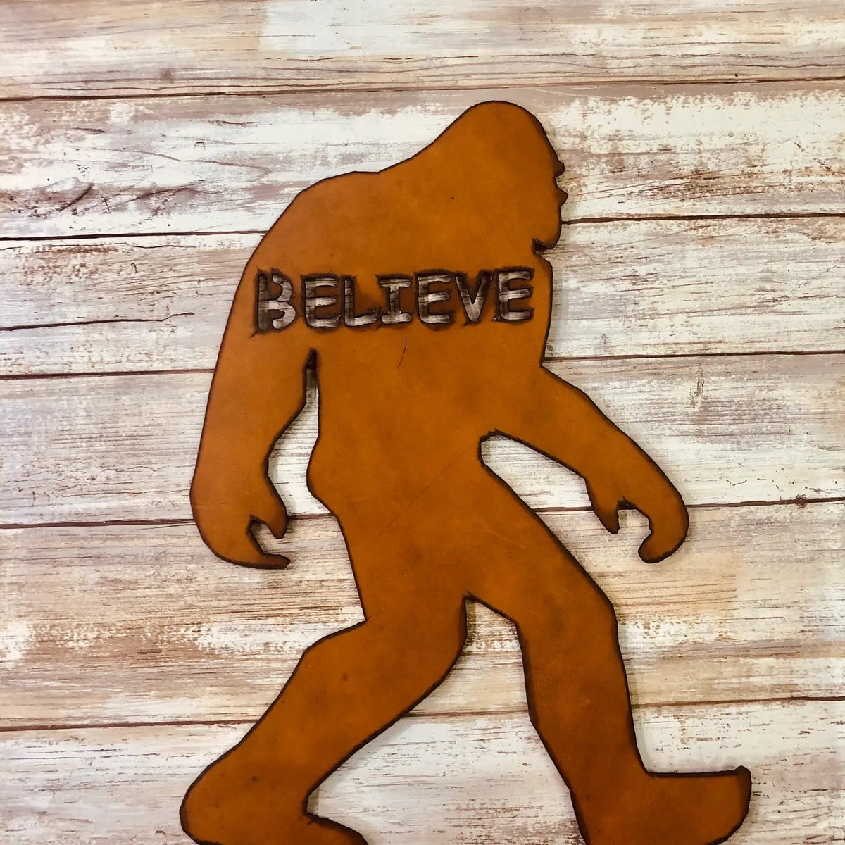 Universal Ironworks USA Bigfoot Yeti Believe Metal Sign—ideal Sasquatch wall decor, rustic steel art for cabin, home, or man cave.