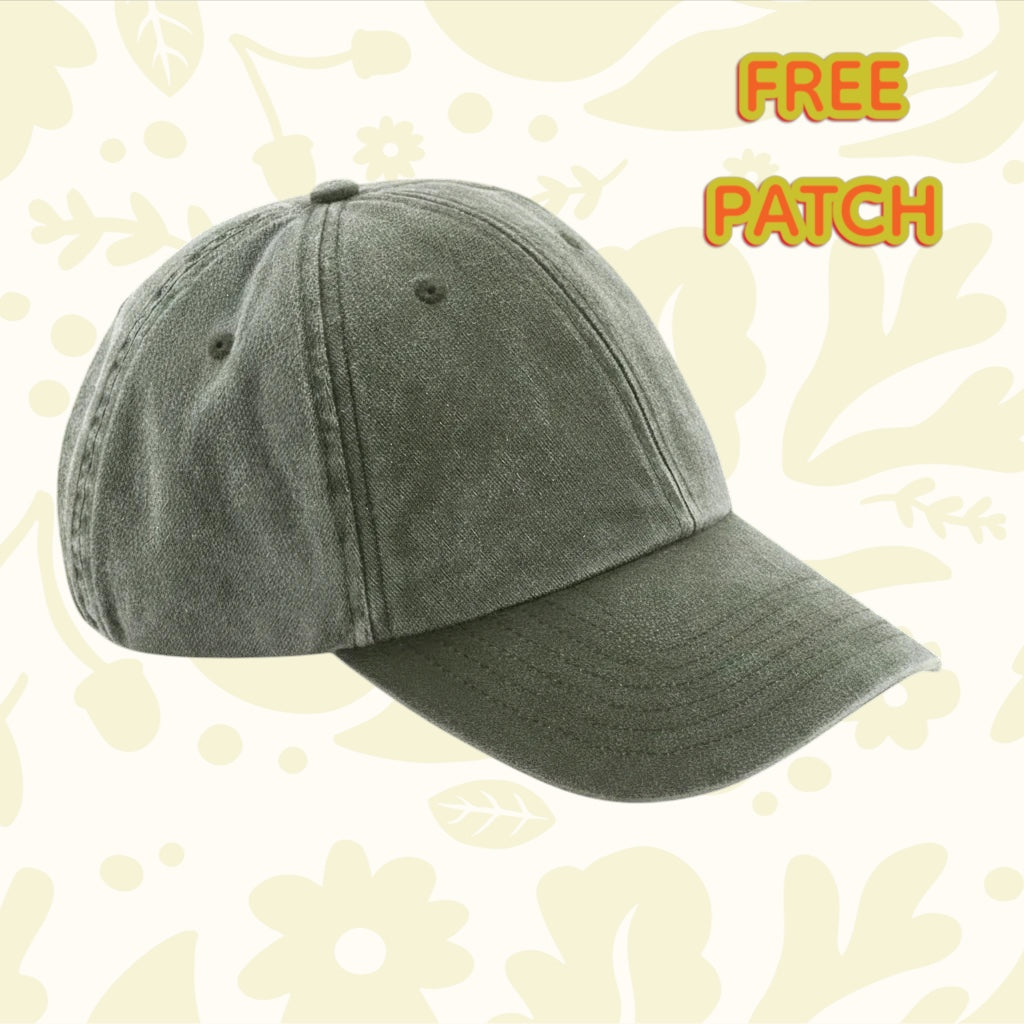 The Forager Provisions Patch Your Cap is a low profile vintage olive cap with curved brim, visible stitching, and stylish comfort.