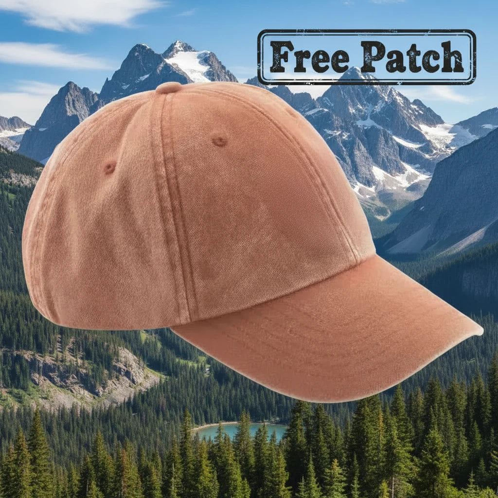 Vintage orange Forager Provisions Patch Your Cap with bold stitching, eyelets, and classic style shown on white background.